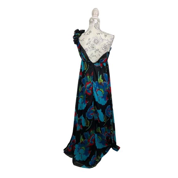 Aqua One Shoulder Chiffon Floral Ruffle Maxi Dress Size 2 NWT - Picture 7 of 13